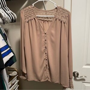 Elegant Tan Lace-Trimmed Women's Top